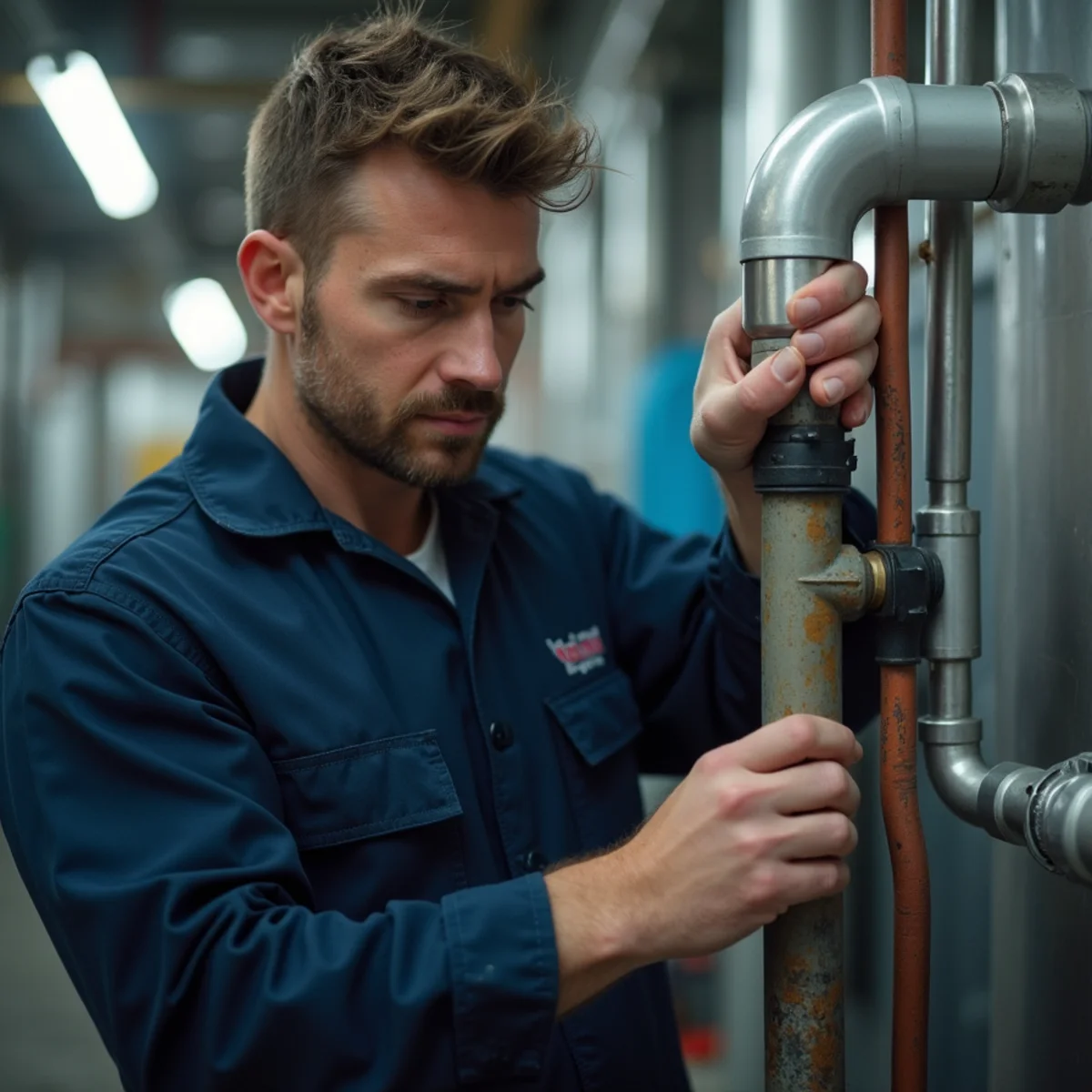 Close-up of commercial plumbing work in progress