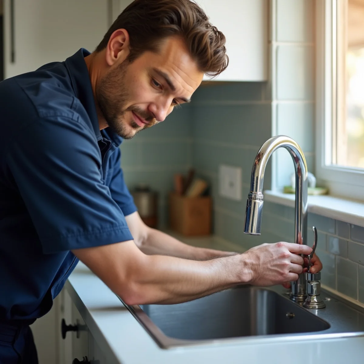 Close-up of faucet repair work in progress