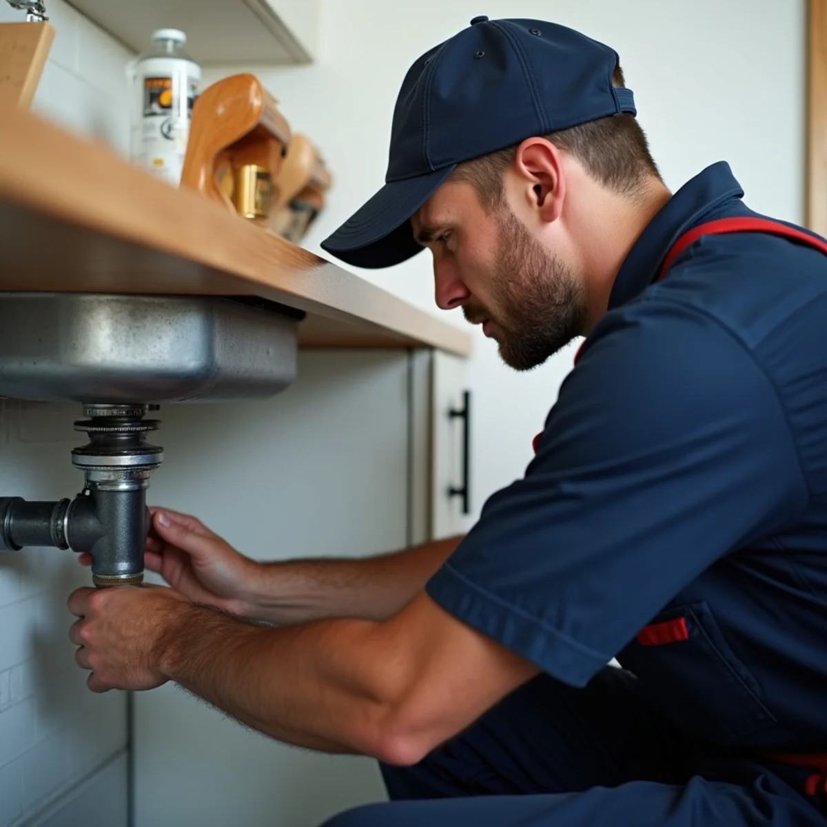 Close-up of garbage disposal repair work in progress