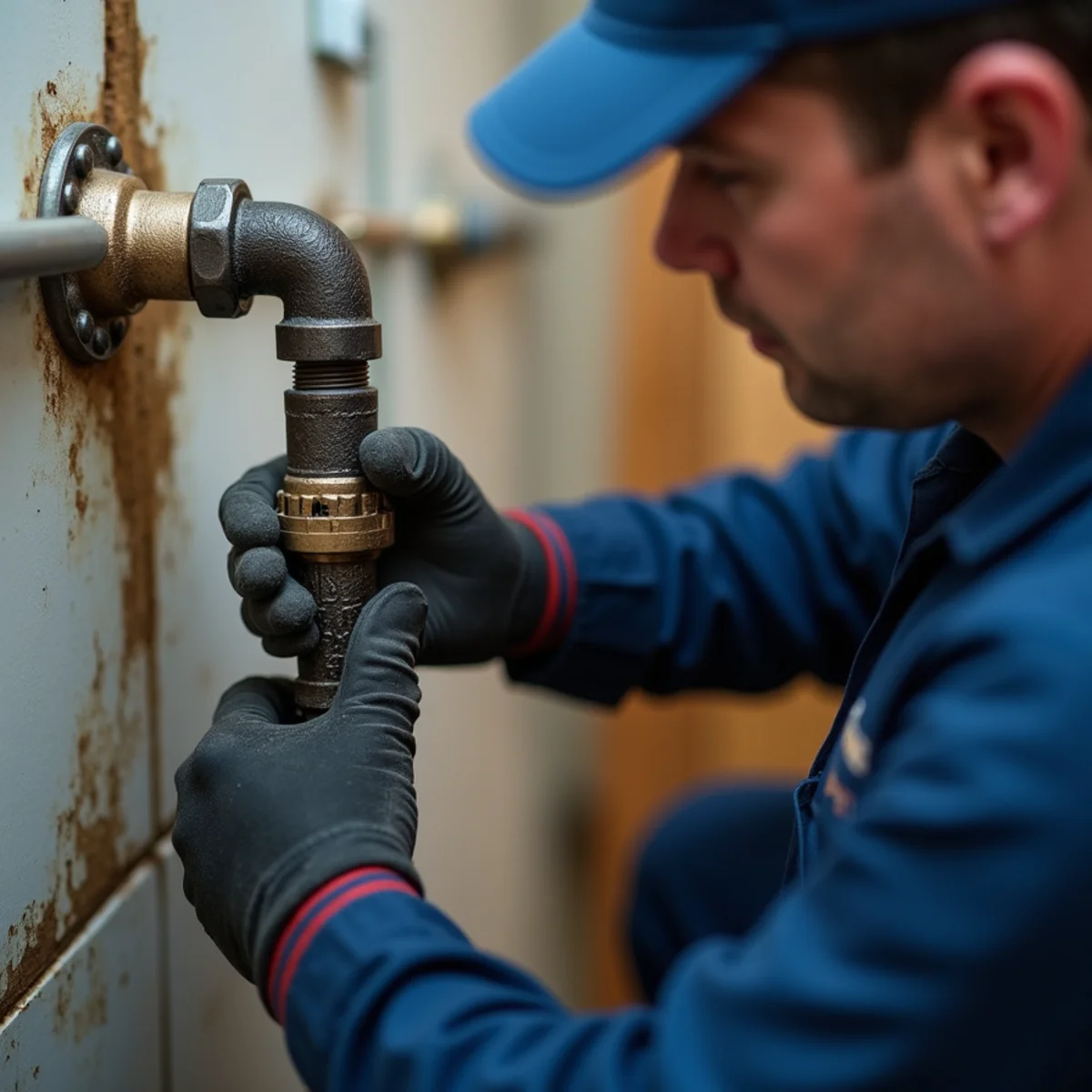 Close-up of gas line plumbing work in progress