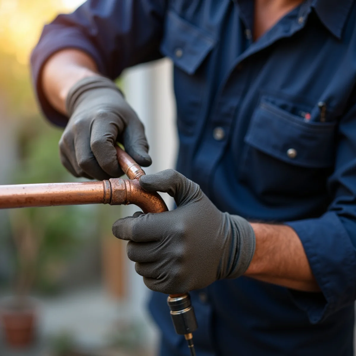 Close-up of pipe repair work in progress