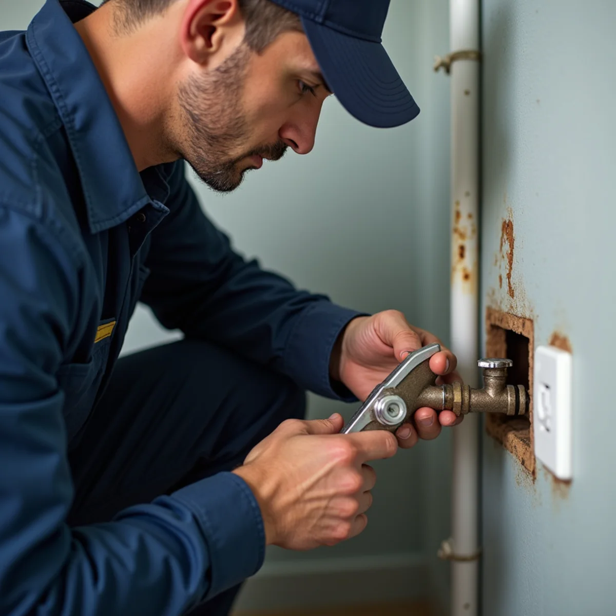 Close-up of plumbing maintenance work in progress