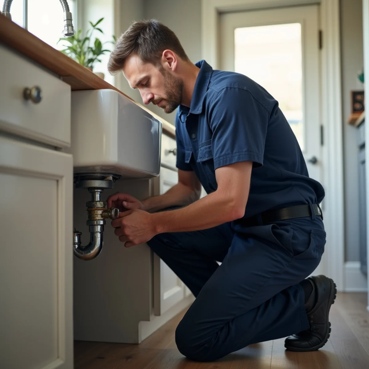 Close-up of plumbing repair work in progress