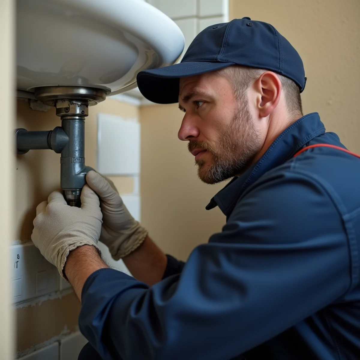 Close-up of sink repair work in progress