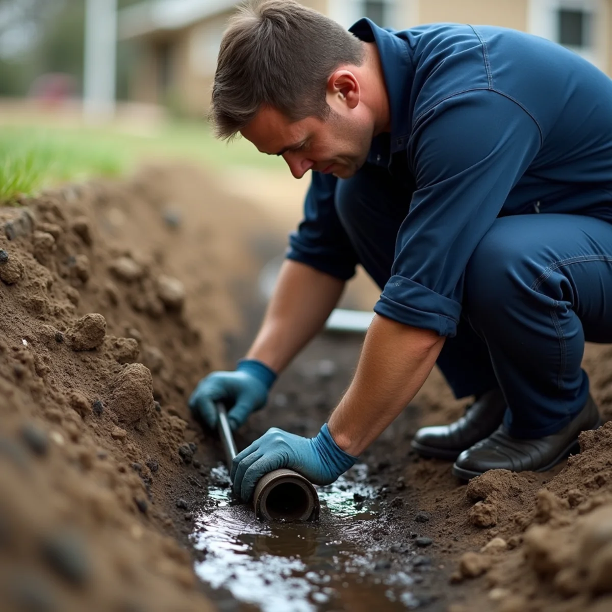 Close-up of trenchless sewer repair work in progress