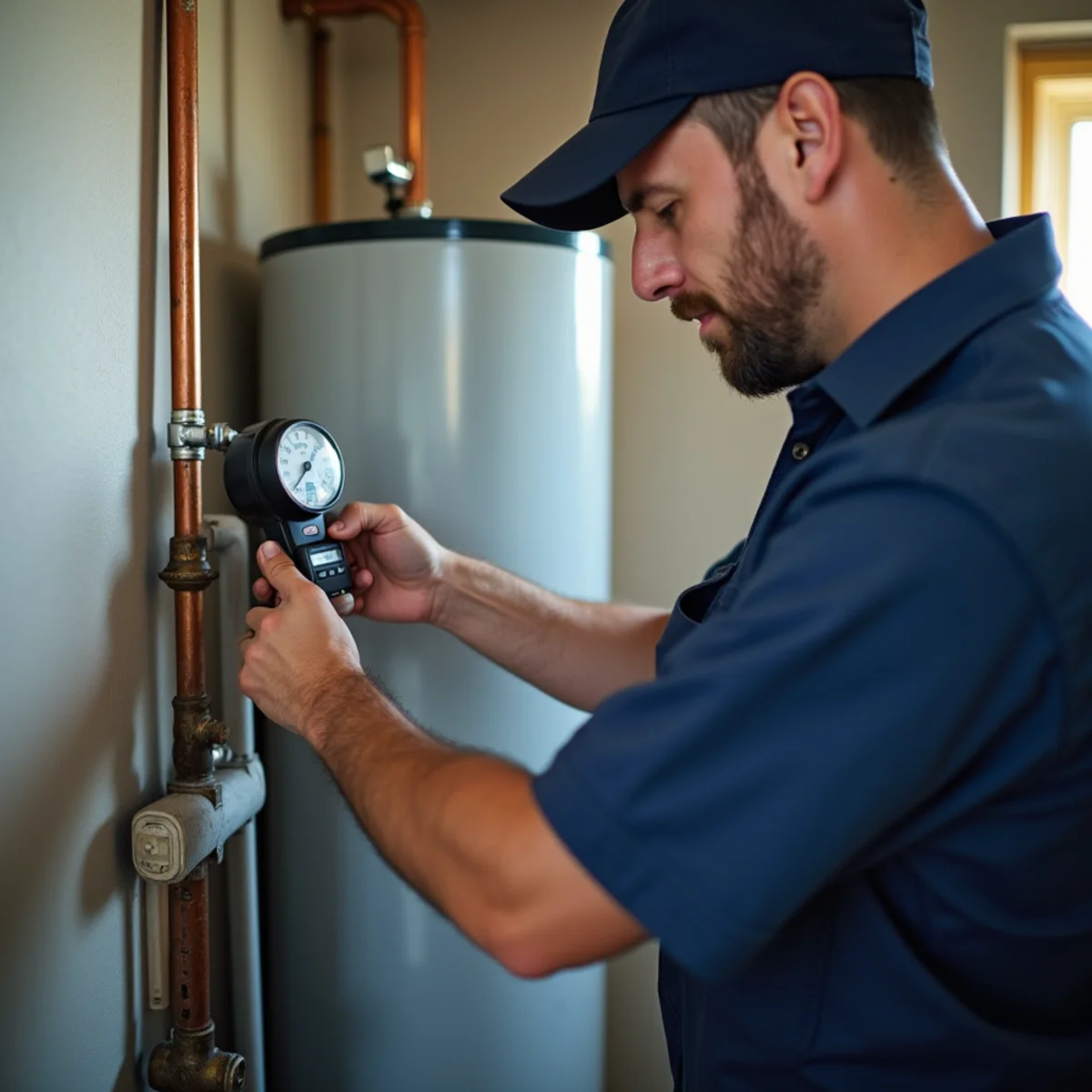 Close-up of water heater repair work in progress